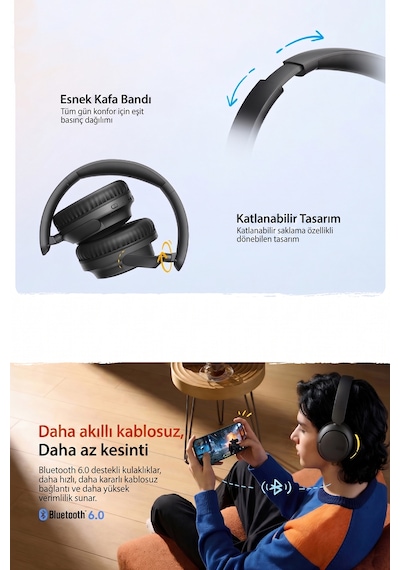 Qcy H2S Lite Bluetooth 6.0 Kulak Üstü Kulaklık