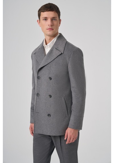 Morven Erkek Gri Yünlü Kruvaze Dynamic Fit Sivri Yaka Kaban 26ks016004100 Gri
