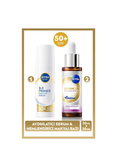 Sun Spf50 Primer Nemlendirici Makyaj Bazı 30ml Ve Luminous630 Skin Glow Aydınlatıcı Cilt Serum 30ml