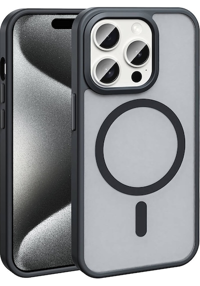 Rba Aksesuar Apple Uyumlu iPhone 15 Pro Max Kılıf M-safe Şarj Özellikli Mat Arka Yüzey Rba Sio Kapak - Siyah Siyah