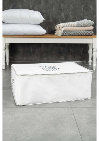 1 Adet Baskılı İpli Yastık Kıyafet Hurcu 52 X 28 X 22 Cm Beyaz