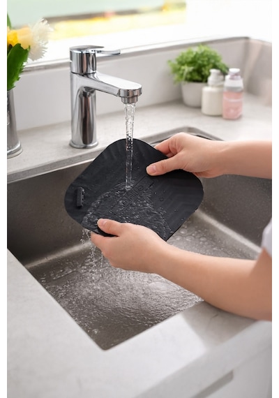 Siyah Kare Ve Siyah Evye Silikon Gider Kapağı 2'li Set Koku Önleyici Banyo Mutfak Gider Tıkacı