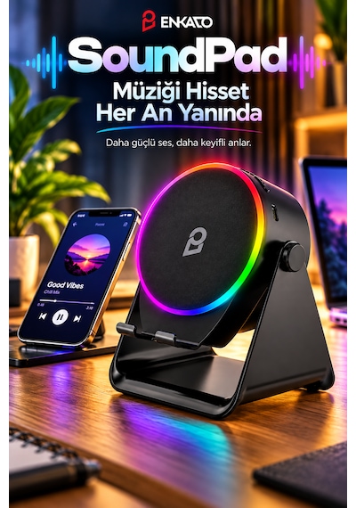 Soundpad Indüksiyon Bluetooth Hoparlör 5w Rgb Işıklı Telefon Standlı Bluetooth 5.3 Type-c Şarjlı 5in1