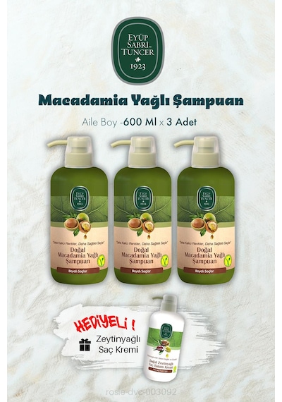 Macadamia Yağlı Şampuan 600 Ml X 3 Ve Saç Kremi Hediyeli Tüm Saçlar