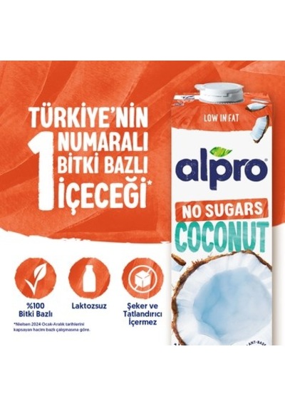 1 L Laktozsuz Vegan Hindistan Cevizi Sütü