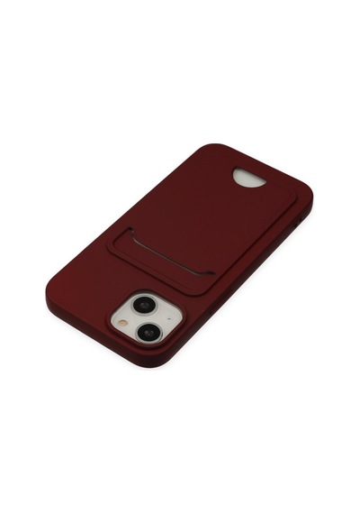 iPhone Uyumlu 14 Plus Kılıf Kelvin Kartvizitli Silikon - Bordo Düz Renkli