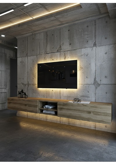 Resital Ledli Duvara Monte Tv Sehpası - Ceviz - W6009-2 Ceviz