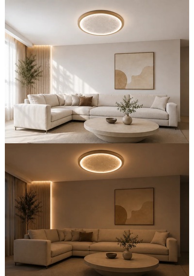 Ay Desenli Premium Kumandalı 3 Renkli Ledli Plafonyer Tavan Avizesi Salon Yatak Odası 43w Modelleri Beyaz