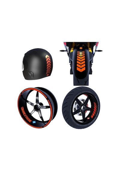 Moto Rider 4'lü Sticker Seti Floresan Turuncu İç Dış Jant Şeridi Kask Ve Çamurluk Çınar Extreme