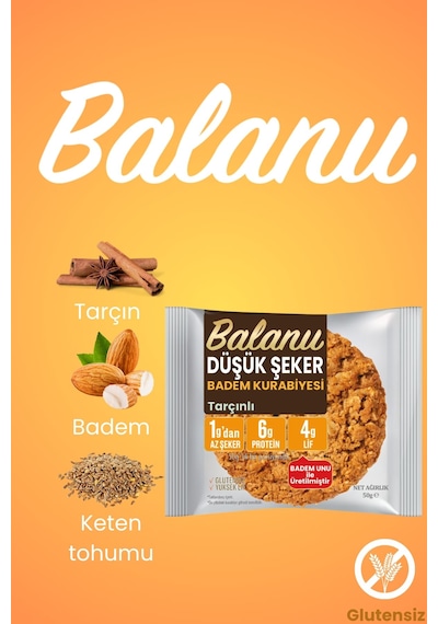 Balanu Düşük Şekerli Tarçınlı Badem Kurabiyesi 50gr X3 Adet