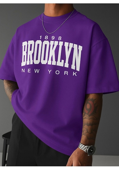 Brooklyn Baskılı Unisex Tshırt 3q2 Mor