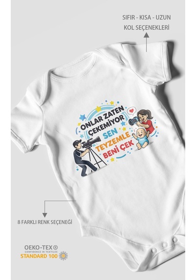 Morivokids Teyzeye Özel Kısa Kollu Bebek Body %100 Pamuk Zbn90-kk Beyaz