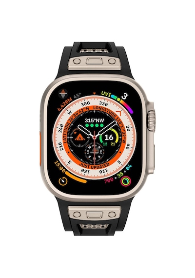 Watch Ultra 49mm Krd-117 Hava Alabilen Delikli Metal Süslemeli Desenli Silikon Kordon