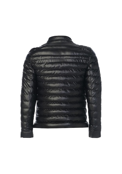 Sivaist Erkek Siyah Slim Fit İçi Kalın Kürklü Şişme Deri Mont
