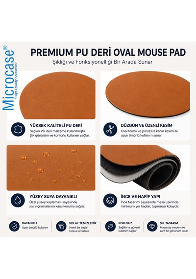 Microcase Oval Tasarım Bilgisayar Laptop Deri Mouse Pad Al5590 Açık Pembe