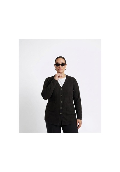 Onno Style Women Jakarlı Kendinden Desenli Çelik Örgü Triko Kadın Ceket Siyah