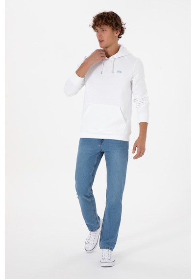 U.S. Polo Assn. Erkek Regular Fit Kapüşonlu Şardonlu Beyaz Basic Sweatshirt 50315582-VR013