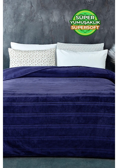 Evlen Home Collection Mayer Supersoft Yumuşak Tek Kişilik Battaniye Yatak Örtüsü 150x230 Cm Koyu Mavi Lacivert Koyu Mavi
