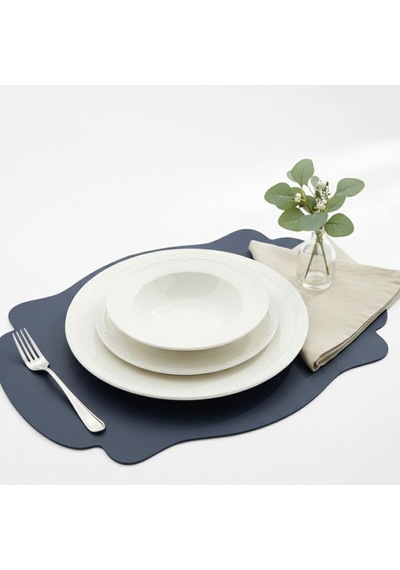 2 Adet Çift Yüz Kenar Dikişli Vizon Deri Amerikan Servis As00120-33x44 Cm Supla Lacivert