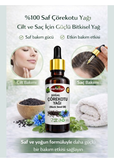 Safvital Çörekotu Yağı %100 Saf Bitkisel Bakım Yağı 20 Ml Cilt Saç Güçlendirici Doğal Yağ