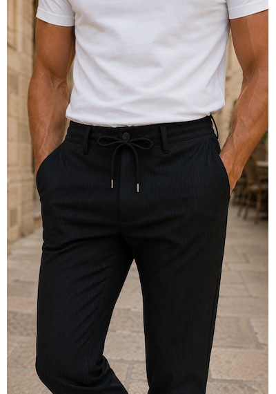 Danger Erkek Comfort Fit Siyah Çizgili Jogger Pantolon Esnek Kumaş 0247dngr