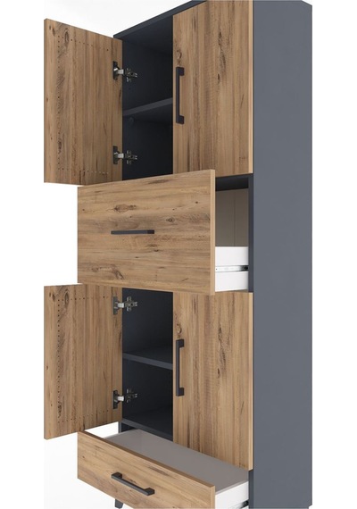 Arges Dolap 4 Raflı 2 Çekmeceli 4 Kapaklı 60x30x163 Antrasit-çam Antrasit
