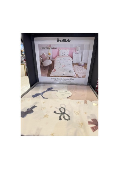 Princess Ribbons Tek Kişilik Lastikli Çarşaf Nevresim Takımı Beyaz