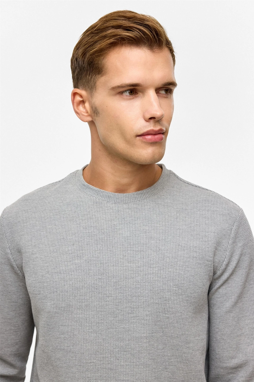 Süvari Gri Regular Düz Bisiklet Yaka Sweatshirt-38788 Gri
