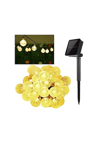 Solar Güneş Enerjili 6 Metre 30 Led Top Sarı Bahçe Teras Parti Balkon Süsü Aydınlatma Lambası