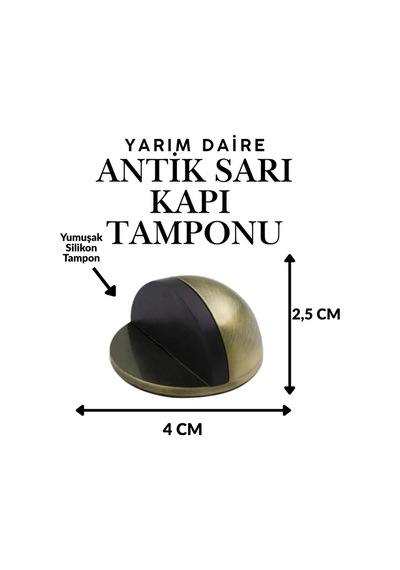 Antik Sarı Yarım Daire Yapışkanlı Kapı Tamponu Kapı Stoperi Metal Kapı Stopu Durdurucu Kapı Koruyucu