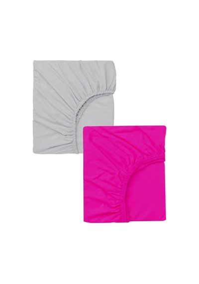 2 Adet 40 X 80 + 10 Cm Anne Yanı Lastikli Penye Kumaş Bebek Çarşafı-fuşya-gri