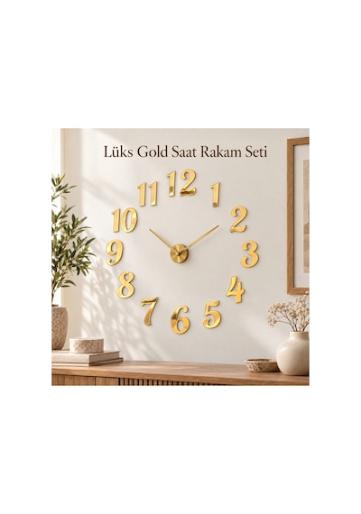 Lüks Saat Rakam Seti Gold, Gümüş Pleksi & Ahşap Modellere Özel - 3 Cm Ve 5 Cm Kendin Yap Saat Rakamları 6'lı Set