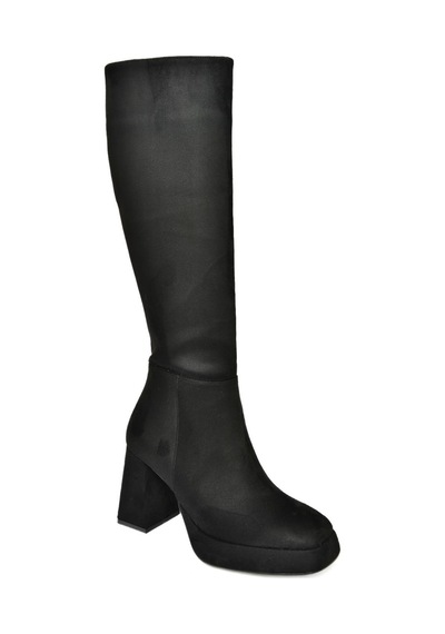 Fox Shoes R282230102 Siyah Süet Platform Kalın Topuklu Kadın Çizme Siyah