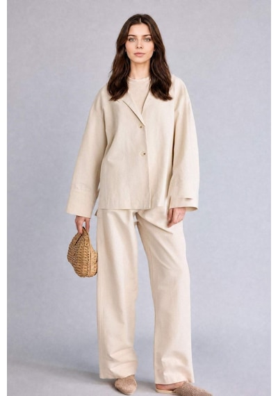 Defacto Relax Fıt Keten Karışımlı Blazer Ceket H3746ax26smer238 Ekru-er238