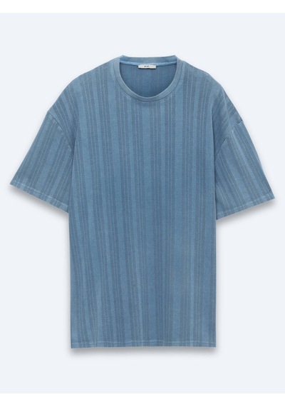Kip Mavi Çizgili %100 Pamuk T-shirt