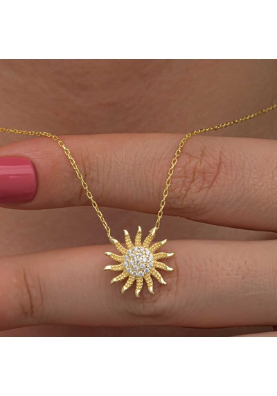 925 Ayar Gümüş Gold Güneş Kadın Kolye Çok Renkli