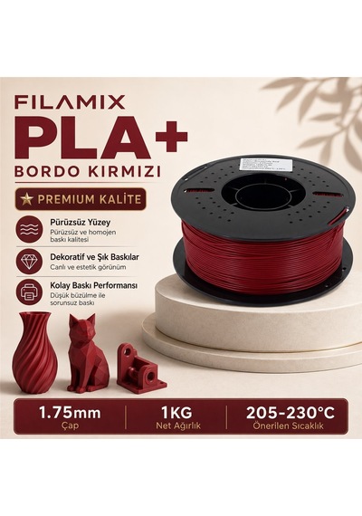 Filamix Pla+ Bordo Kırmızı Filament 1,75 Mm 1 Kg Plastik Makara