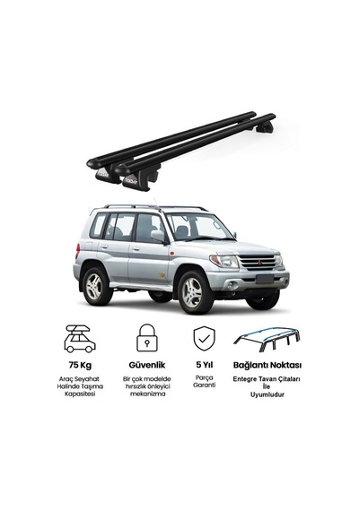 Venüs Mitsubishi Pajero Io 5d 1998-2007 Uyumlu Siyah Ara Atkı Port Bagaj Tavan Barı