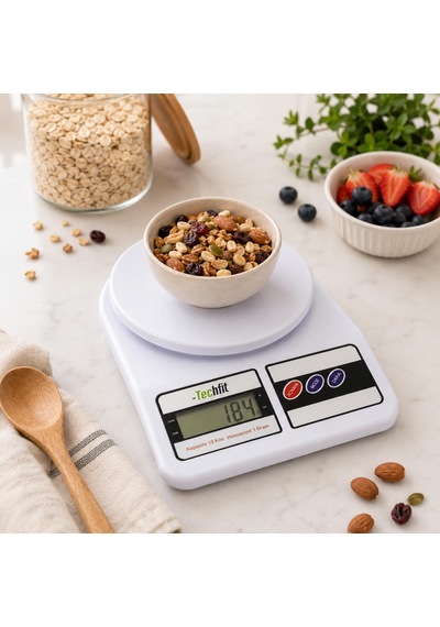 Dijital Mutfak Terazisi, 10 Kg Kapasiteli 1 Gram Hassasiyetli Elektronik Tartı, Lcd Ekranlı, Dara Fonksiyonlu, Beyaz M Diğer