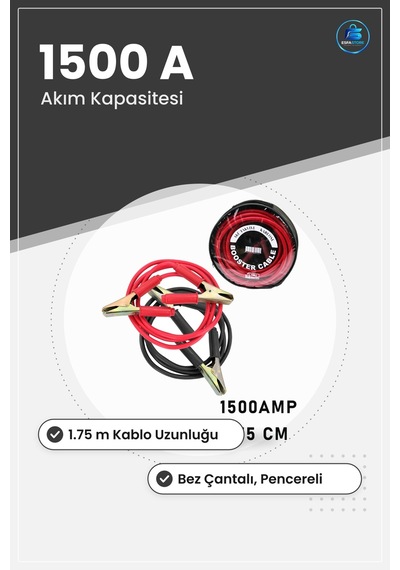 Oto Kamyon Otobüs Akü Takviye Kablosu Seti 1500 Amper 1.75 M Bez