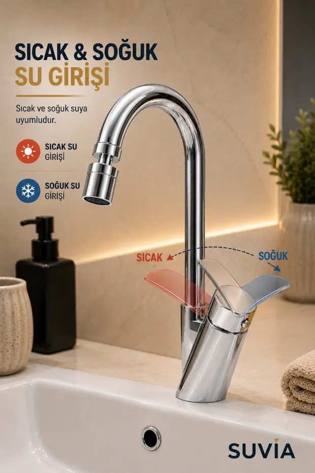 Lavabo Bataryası 360 Döner Oynar Perlatör Pirinç Gövde Krom