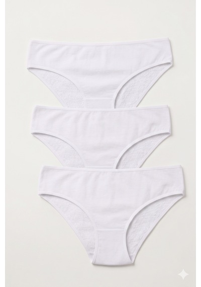 İki Yıldız İyteks Bayan Bambu Bikini Bel Külot 3'lü 2004 Beyaz