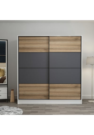 Minarmobilya Minar Kale 2 Kapaklı Sürgülü Dolap 180 Cm - Beyaz/Antrasit/Dore