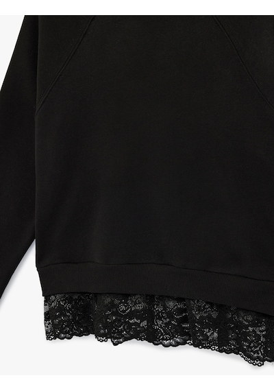 Koton Dantel Detaylı Uzun Kollu Bisiklet Yaka Oversize Sweatshirt Siyah 6sal10334ık Siyah