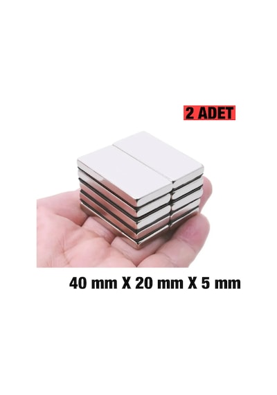 Plaka Mıknatısı, Köşeli Neodyum Mıknatıs, 40x20x5 Mm, Süper Güçlü Magnet - 2 Adet
