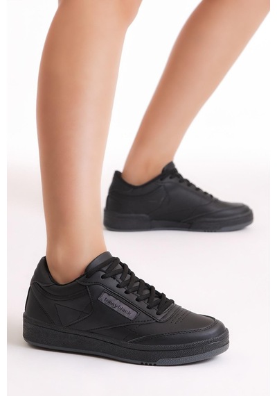 Tonny Black Rahat Kalıp Poli Taban Bağcıklı Unisex Siyah Cilt Spor Ayakkabı Tb107-0 Siyah Cilt