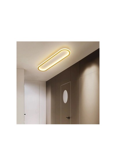 Eskitme Gold 100x16cm Oval Avize 3000k Sarı Işık Led Lambası