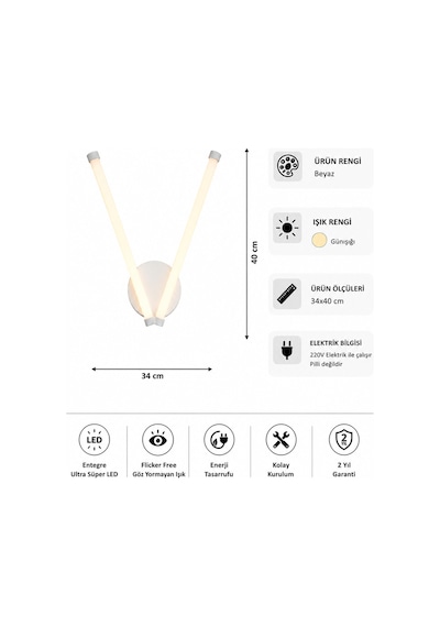 Vasko Modern Led Duvar Apliği Günışığı Beyaz