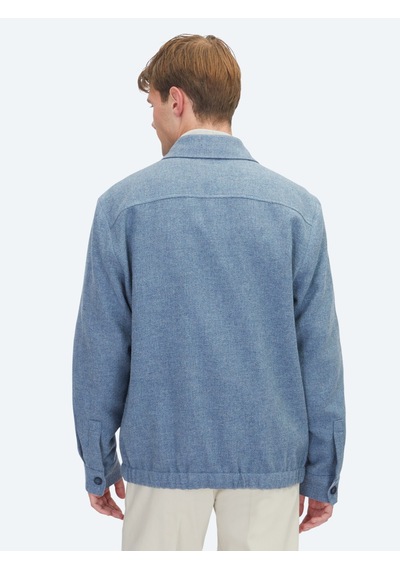 Kip Mavi Düz Regular Fit Uzun Dokuma Yün Karışımlı Overshirt