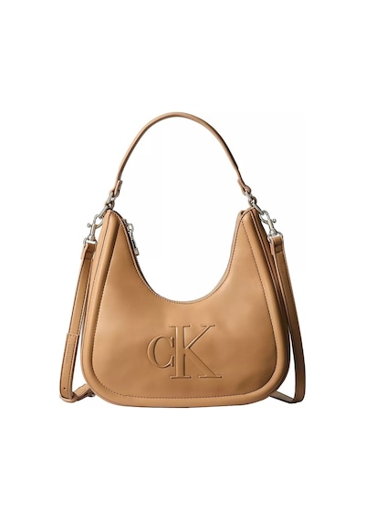 Calvin Klein Kadın Deri Kısa Kulp Fermuar Kapama Ck Logo Desenli Kahverengi1 Çanta-15789